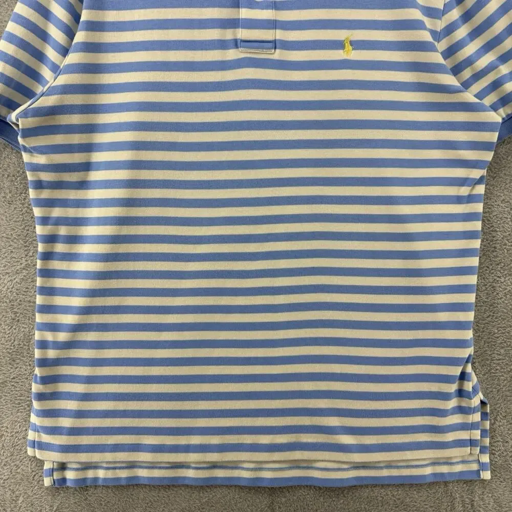 Polo Ralph Lauren Shirt Mens L Blue Striped Polo 1/4 Button Preppy Short Sleeve